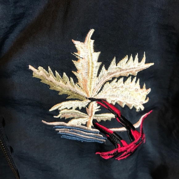 Satin Mai Tai Bomber Jacket by Capulet Hawaii Embroidered Navy & Oyster sz S - Picture 13 of 13